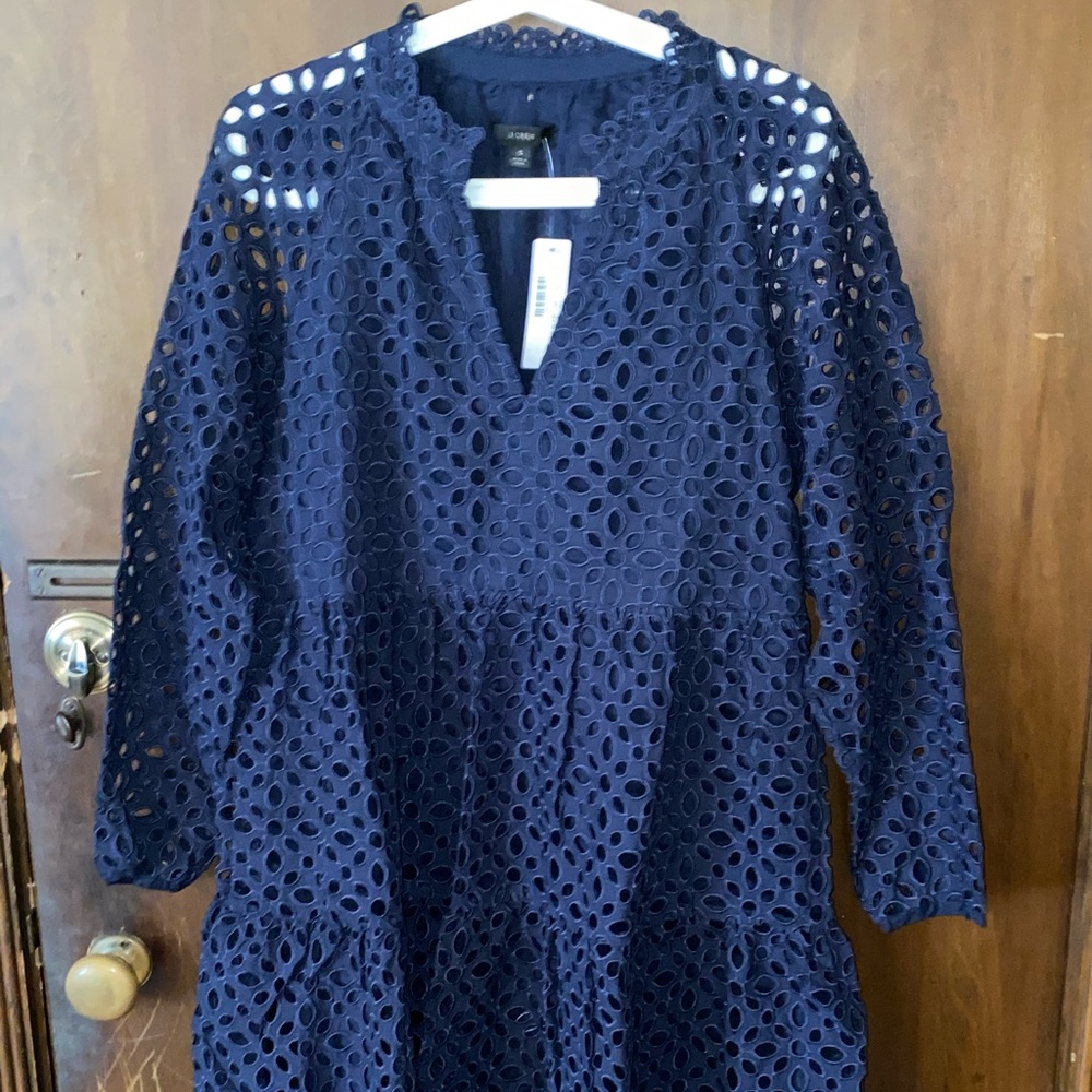 Tiered popover dress in embroidered eyelet
